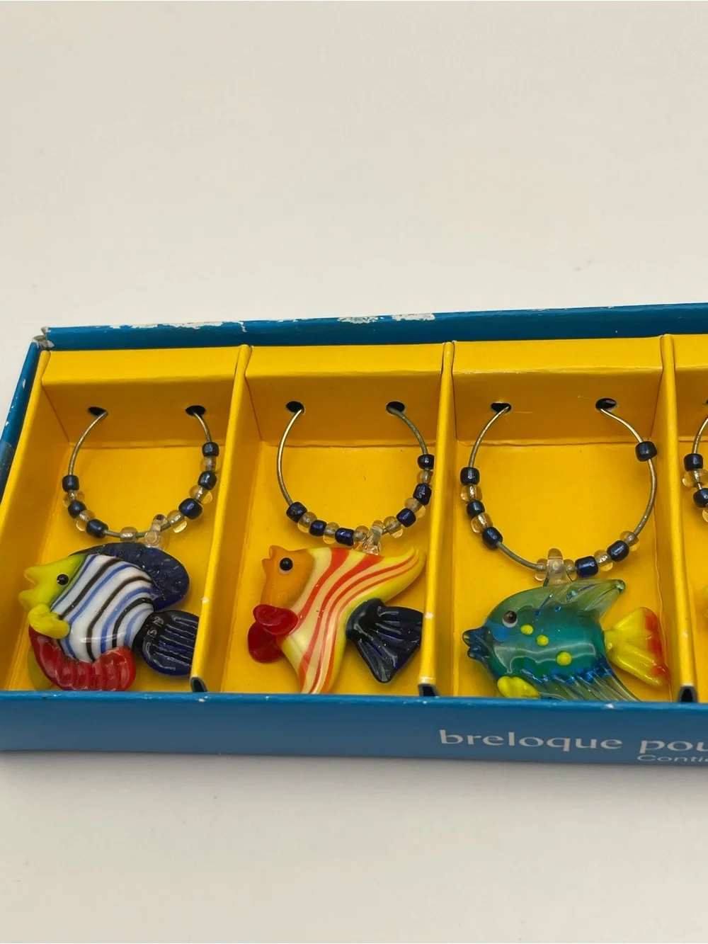 Pier 1 Imports, Multicolor, Glass Wine Charms, Set of 6 Tropical Fish